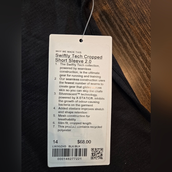 Lululwmon Swiftly Tech Cropped Short Sleeve 2.0 Size 14 Black Brand New - Picture 2 of 3